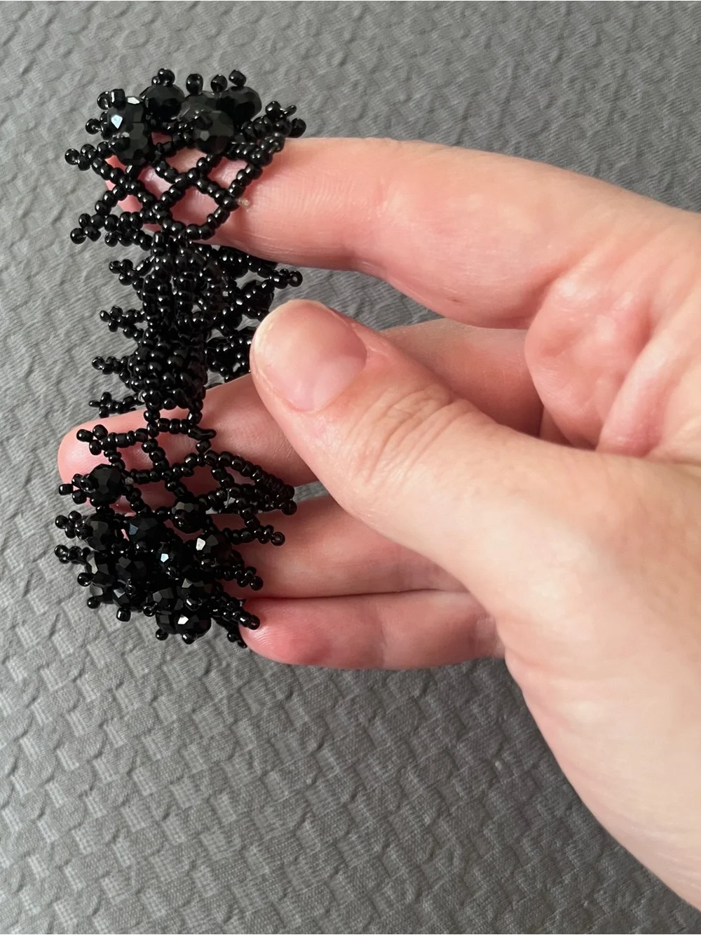 Vintage Gothic Jet Black Crystal Bead Woven Lace Cuff Bracelet